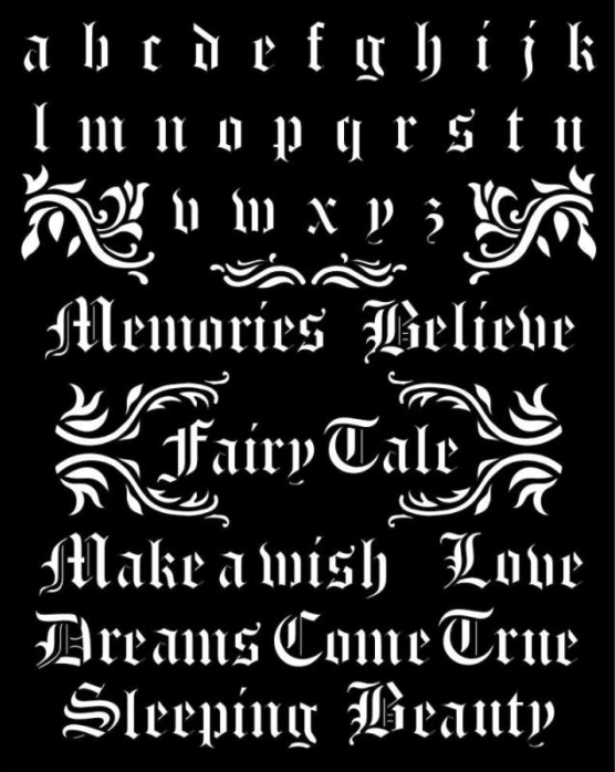 Stamperia Thick stencil  - Sleeping Beauty Alphabet and Quotes